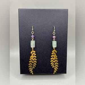 💜🌱Amethyst Fluorite Long Leaf Earrings